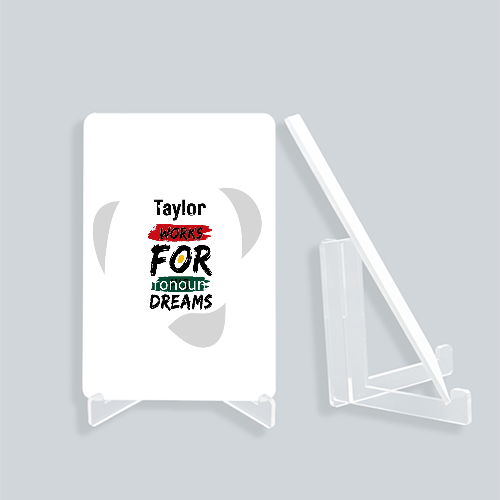Acrylic Display Stand | 4x6 Inch | Clear Acrylic | UV Printed Tabletop | Customizable | Unisex | Personalized | Bold | Self-improvement | Everyday | Determined - front_2 - White - mockup 2
