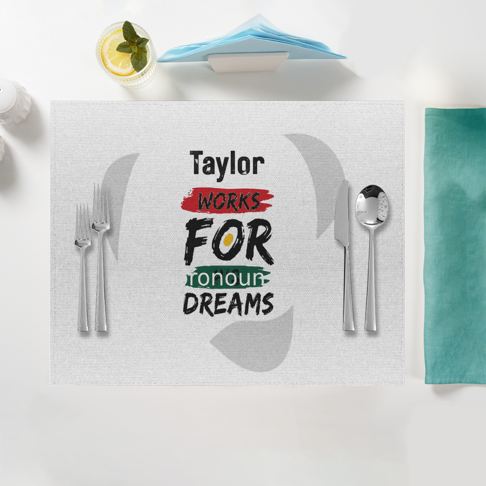 Placemat | Home & Event Dining | 100% Polyester | Durable, Fade-Proof, Soft | Unisex | Personalized | Bold | Self-improvement | Everyday | Determined - front - White - mockup 1