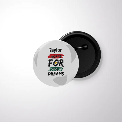 Pin Button Badge | Unisex | Glossy, Fade-Proof Print | Pin Attached, Rust-Free | Adults | Personalized | Bold | Self-improvement | Everyday | Determined - front - White - mockup 1