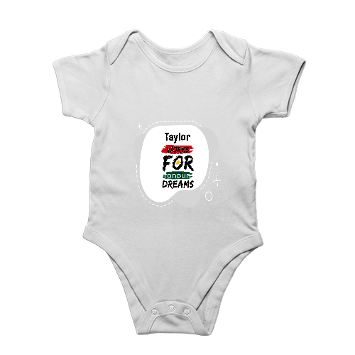 Baby Romper | 0-12 Months Regular Fit | 180 GSM Bio-Washed Cotton Blend | Double Stitched, Pre-Shrunk | Unisex | Personalized | DTF | Bold | Self-improvement | Everyday | Determined - front - White - mockup 1