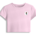 Female Baby Tee | Cropped Fit | 95% Cotton 5% Spandex | DTG Print | Stretchy & Breathable | Women's | Personalized | Bold | Self-improvement | Everyday | Determined - left pocket - Light Baby Pink - mockup 3