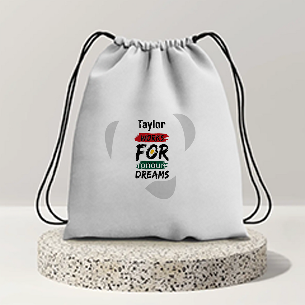 Drawstring Bag | Unisex | 280 GSM Cotton | Durable, Easy Closure | Everyday Carry | Personalized | Bold | Self-improvement | Everyday | Determined - front - mockup 1