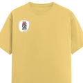 Female Classic Crew T-Shirt | Regular Fit | 180 GSM Bio-Washed Cotton Blend | Double Stitched Seam | Women's | Personalized | Bold | Self-improvement | Everyday | Determined - right pocket - Yellow - mockup 4