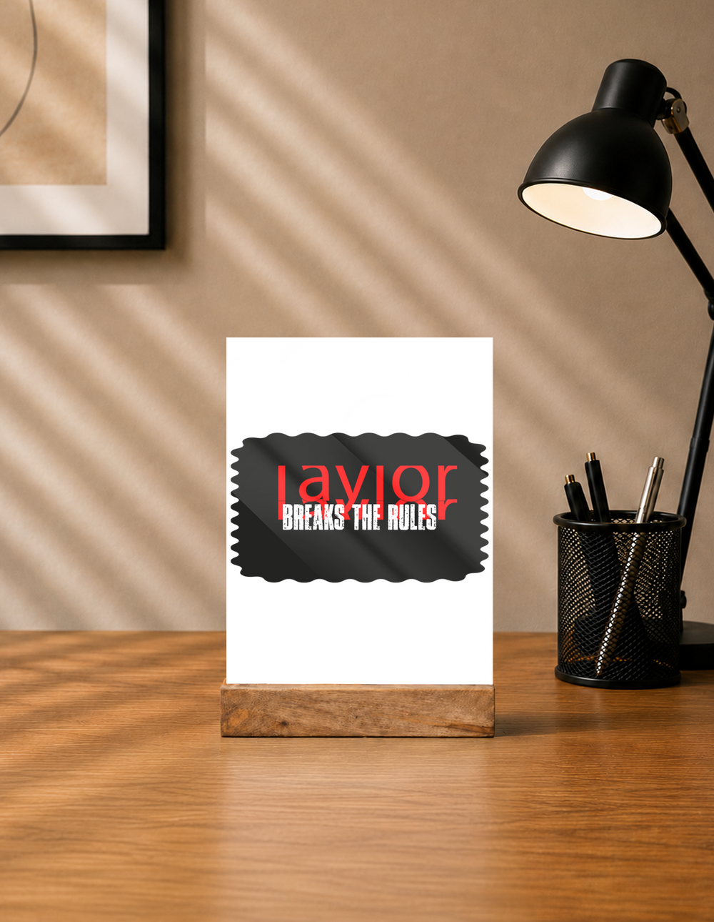 Acrylic Photo Frame | 5x7 Tabletop Display | UV Printed Acrylic & Wood Stand | Personalized Gift & Home Decor | Personalized | Bold | Rebellion | Defiance | Everyday | Defiant - front - mockup 1