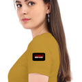 Women's Classic Crew T-Shirt | Regular Fit | 180 GSM Bio-Washed Cotton | DTF Print Ready | Double Stitched, Pre-Shrunk | Personalized | DTF | Bold | Rebellion | Defiance | Everyday | Defiant - left sleeve - Mustard Yellow - mockup 5