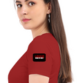 Women's Classic Crew T-Shirt | Regular Fit | 180 GSM Bio-Washed Cotton | DTF Print Ready | Double Stitched, Pre-Shrunk | Personalized | DTF | Bold | Rebellion | Defiance | Everyday | Defiant - left sleeve - Red - mockup 5
