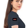 Women's Classic Crew T-Shirt | Regular Fit | 180 GSM Bio-Washed Cotton | DTF Print Ready | Double Stitched, Pre-Shrunk | Personalized | DTF | Bold | Rebellion | Defiance | Everyday | Defiant - right sleeve - Navy Blue - mockup 6