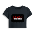 Female Baby Tee | Cropped Snug Fit, Gen Z | 95% Cotton 5% Spandex Blend | Stretchy, Breathable, Pre-shrunk | Women's | Personalized | DTG | Bold | Rebellion | Defiance | Everyday | Defiant - front - Navy Blue - mockup 1