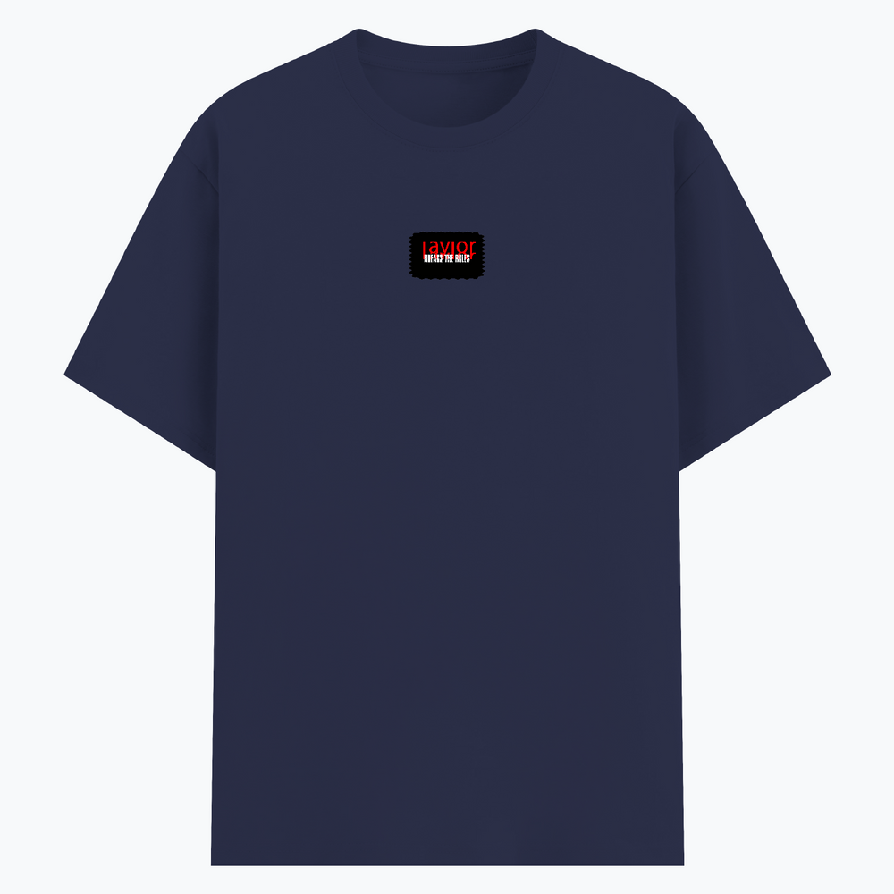 Basic T-Shirt | Unisex Fit XS-2XL | Poly-Cotton Blend Soft Finish | Durable Stitching Lycra Rib Neck | Adults | Personalized | DTG | Bold | Rebellion | Defiance | Everyday | Defiant - front - Navy Blue - mockup 1