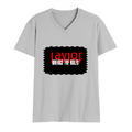 Male V Neck T-Shirt | Men's Regular Fit | 180 GSM Bio-Washed Cotton | DTG Print | Double Stitched, Ribbed Neck | Personalized | DTG | Bold | Rebellion | Defiance | Everyday | Defiant - front - Grey Melange - mockup 1