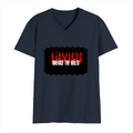 Male V Neck T-Shirt | Men's Regular Fit | 180 GSM Bio-Washed Cotton | DTG Print | Double Stitched, Pre-Shrunk | Personalized | DTG | Bold | Rebellion | Defiance | Everyday | Defiant - front - Navy Blue - mockup 1