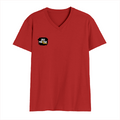 Men's V-Neck T-Shirt | Regular Fit | 180 GSM Bio-Washed Cotton | DTG Print | Durable | Personalized | DTG | Grunge | Positivity | Motivation | Everyday | Uplifting - right pocket - Red - mockup 4