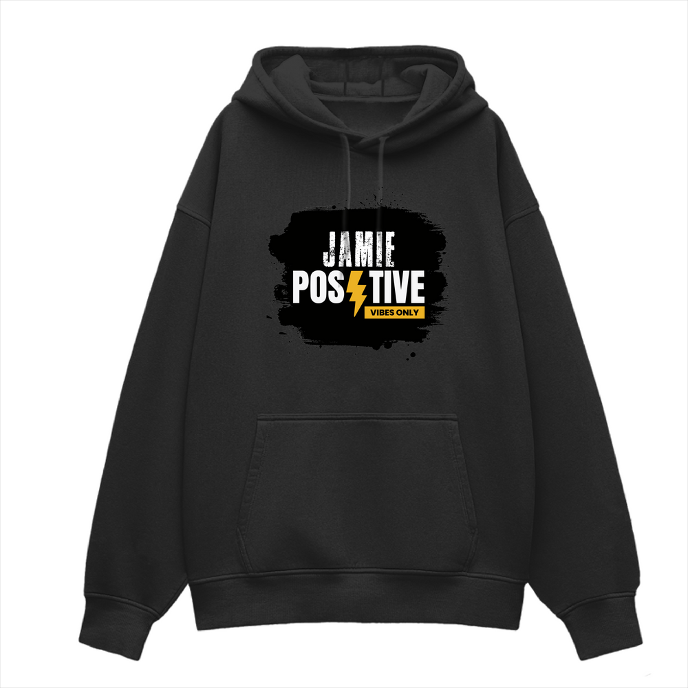 Oversized Hoodie | Relaxed Fit, Drop Shoulder | 400 GSM Cotton Blend | Pre-Shrunk, Warm | Unisex | Personalized | DTG | Grunge | Positivity | Motivation | Everyday | Uplifting - front - Black - mockup 1