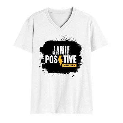 Male V Neck T-Shirt | Men's Regular Fit | 180 GSM Bio-Washed Cotton | DTG Print | Double Stitched, Ribbed Neck | Personalized | DTG | Grunge | Positivity | Motivation | Everyday | Uplifting - front - White - mockup 1