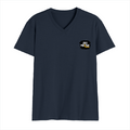 Male V Neck T-Shirt | Men's Regular Fit | 180 GSM Bio-Washed Cotton | DTG Print | Double Stitched, Ribbed Neck | Personalized | DTG | Grunge | Positivity | Motivation | Everyday | Uplifting - left pocket - Navy Blue - mockup 3