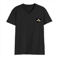 Men's V-Neck T-Shirt | Regular Fit | 180 GSM Bio-Washed Cotton | DTG Print | Double Stitched, Pre-Shrunk | Personalized | DTG | Grunge | Positivity | Motivation | Everyday | Uplifting - left pocket - Black - mockup 3