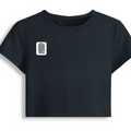 Female Baby Tee | Cropped Fit, Gen Z | 95% Cotton 5% Spandex, DTG | Stretchable, Breathable, Pre-Shrunk | Women | Personalized | DTG | Minimalist | Trust | Friendship | Friendship Day - right pocket - Navy Blue - mockup 4