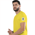 Men's Classic Crew T-Shirt | Regular Fit | 180 GSM Bio-Washed Cotton | DTF Print Ready | Pre-Shrunk, Durable | Personalized | DTF | Minimalist | Trust | Friendship | Friendship Day - left sleeve - New Yellow - mockup 5