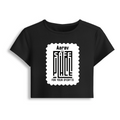 Female Baby Tee | Cropped Fitted | 95% Cotton/5% Spandex DTG | Soft Stretchy Breathable | Gen Z | Personalized | DTG | Minimalist | Trust | Friendship | Friendship Day - front - Black - mockup 1