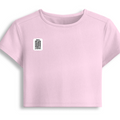 Female Baby Tee | Cropped Fitted | Cotton Spandex Blend | Pre-shrunk Stretch | Women's | Personalized | DTF | Minimalist | Trust | Friendship | Friendship Day - right pocket - Light Baby Pink - mockup 4