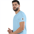 Cotton Stretch T-Shirt | Unisex Fit | 95% Cotton 5% Spandex Blend | Stretchable, Breathable | Adults | Personalized | DTG | Minimalist | Trust | Friendship | Friendship Day - left sleeve - Baby Blue - mockup 5