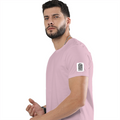 Cotton Stretch T-Shirt | Unisex Fit | 95% Cotton 5% Spandex Blend | Stretchable, Breathable | Adults | Personalized | DTG | Minimalist | Trust | Friendship | Friendship Day - DTG Print - left sleeve - Light Baby Pink - mockup 5