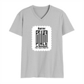 Men's V-Neck T-Shirt | Regular Fit | 180 GSM Bio-Washed Cotton | DTG Print | Double Stitched, Pre-Shrunk | Personalized | DTG | Minimalist | Trust | Friendship | Friendship Day - front - Grey Melange - mockup 1