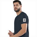 Female Classic Crew T-Shirt | Regular Fit | 180 GSM Bio-Washed Cotton Blend | Double Stitched Seam | Women's | Personalized | DTG | Minimalist | Trust | Friendship | Friendship Day - left sleeve - Navy Blue - mockup 5