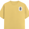 Female Classic Crew T-Shirt | Women's Regular Fit | 180 GSM Bio-Washed Cotton Blend | Double Stitched Seam | Folded Neck | Women | Personalized | DTG | Minimalist | Trust | Friendship | Friendship Day - left pocket - Yellow - mockup 3