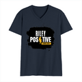 Men's V-Neck T-Shirt | Regular Fit | 180 GSM Bio-Washed Cotton | DTG Print | Durable | Personalized | DTG | Bold | Positivity | Motivation | Everyday | Uplifting | Positive Vibes Only - front - Navy Blue - mockup 1