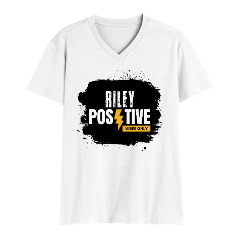 Men's V-Neck T-Shirt | Regular Fit | 180 GSM Bio-Washed Cotton | DTG Print | Durable | Personalized | DTG | Bold | Positivity | Motivation | Everyday | Uplifting | Positive Vibes Only - front - White - mockup 1