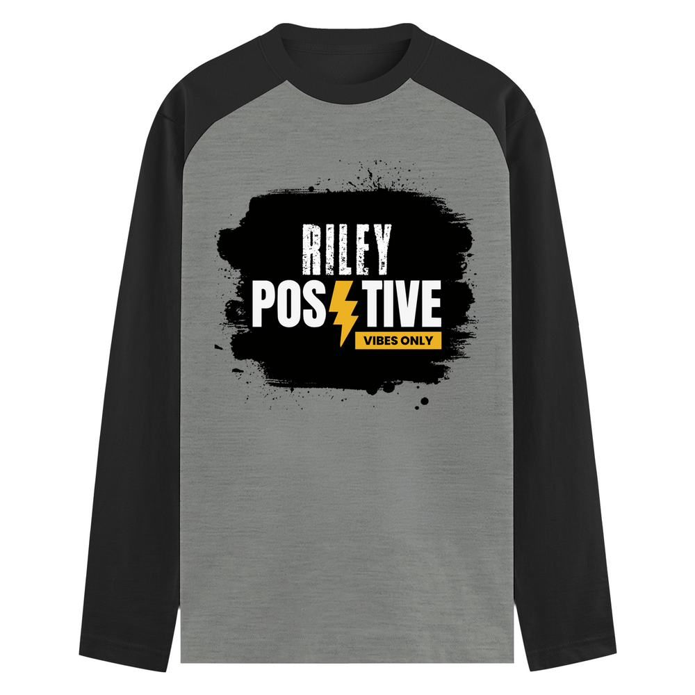 Male Raglan T-Shirt | Men's Regular Fit | 180 GSM Bio-Washed Cotton Blend | DTG Printed | Durable & Pre-Shrunk | Personalized | DTG | Bold | Positivity | Motivation | Everyday | Uplifting | Positive Vibes Only - front - mockup 1
