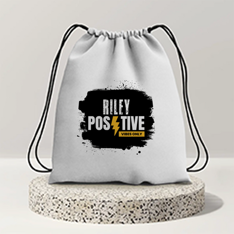 Drawstring Bag | Unisex | 280 GSM Cotton DTF | Durable, Secure Closure, Versatile | Everyday Carry | Personalized | DTF | Bold | Positivity | Motivation | Everyday | Uplifting | Positive Vibes Only - front - mockup 1