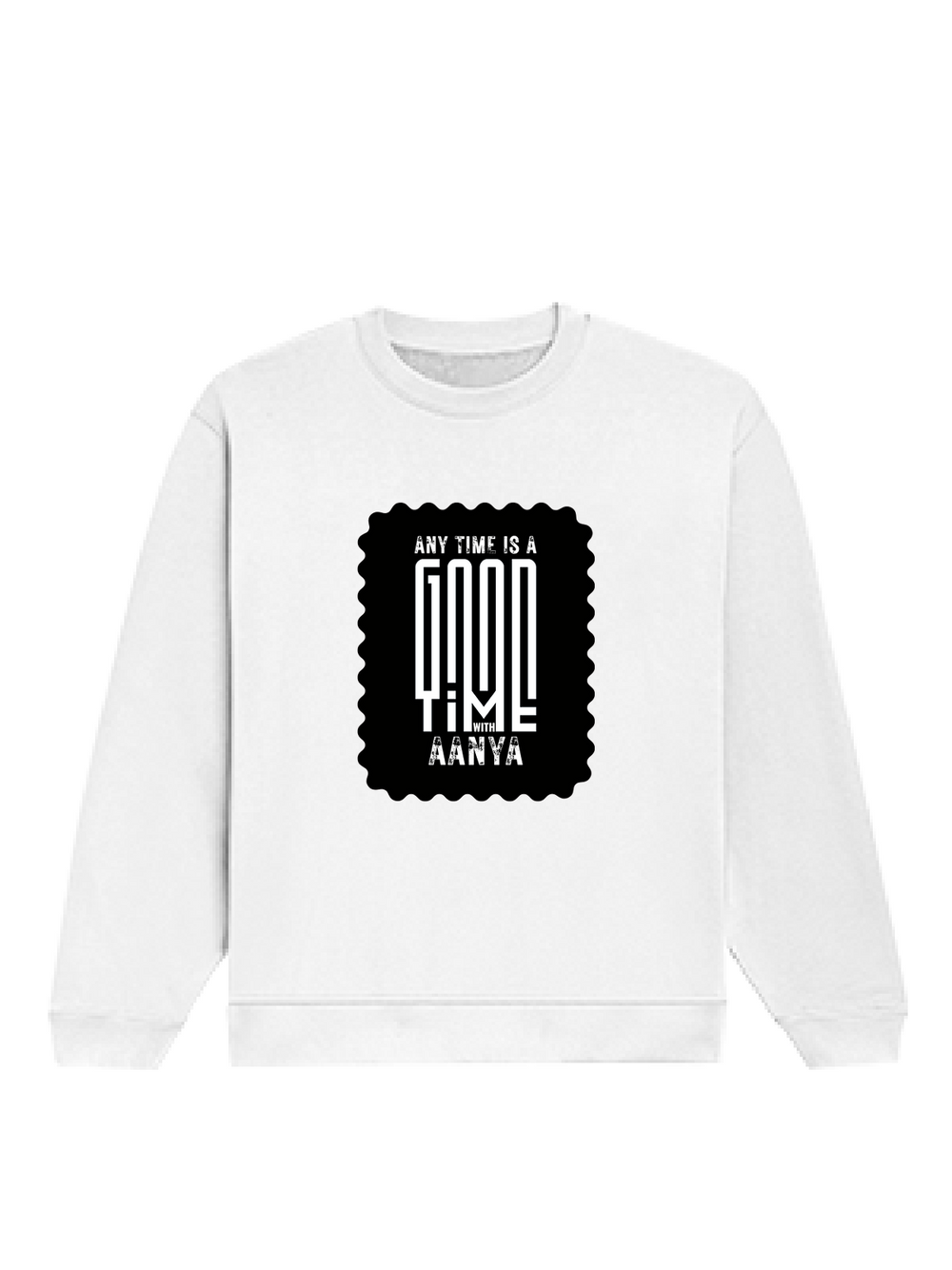 Oversized Sweatshirt | Roomy Relaxed Fit | 400 GSM Cotton Blend | Pre-Shrunk Drop Shoulder | Unisex Adult | Personalized | DTF | Typographic | Friendship | Socializing | Everyday | Joyful - front - White - mockup 1