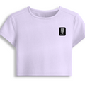 Female Baby Tee | Cropped Fit, Gen Z | 95% Cotton 5% Spandex, DTG | Stretchable, Breathable, Pre-Shrunk | Women | Personalized | DTG | Minimalist | Self-determination | Everyday | Assertive | I’ll Handle The Rest - left pocket - Lavender - mockup 3