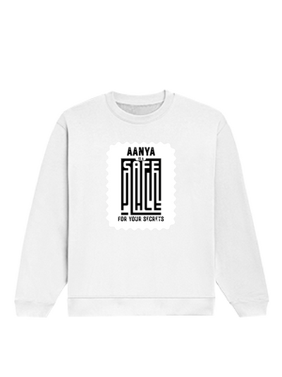 Oversized Sweatshirt | Roomy Relaxed Fit | 400 GSM Cotton Blend | Pre-Shrunk Drop Shoulder | Unisex Adult | Personalized | DTG | Typographic | Trust | Secrets | Safe For Your Secrets - front - White - mockup 1