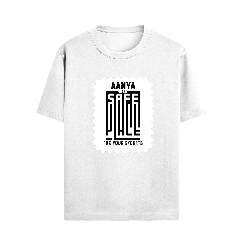 Male Standard Crew T-Shirt | Regular Fit | 100% Cotton (180 GSM) | DTG Print | Durable & Comfortable | Adult | Personalized | DTG | Typographic | Trust | Secrets | Safe For Your Secrets - front - White - mockup 1