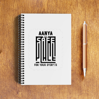 NotePad | A5 Size | Digital Print | 120 Pages | Unisex | Personalized | Typographic | Trust | Secrets | Safe For Your Secrets - front - White - mockup 1