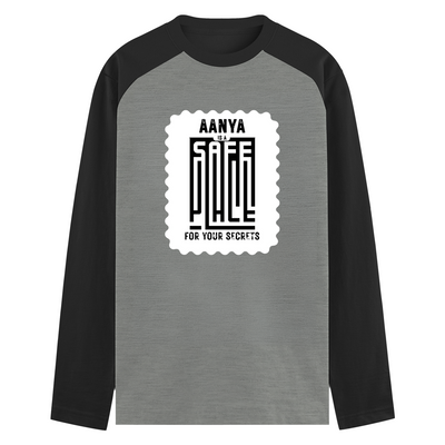 Male Raglan T-Shirt | Men's Regular Fit | 180 GSM Bio-Washed Cotton Blend | DTG Printed | Durable & Pre-Shrunk | Personalized | DTG | Typographic | Trust | Secrets | Safe For Your Secrets - front - mockup 1