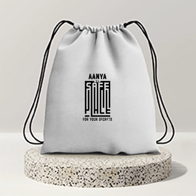 Drawstring Bag | Unisex | 280 GSM Cotton DTF | Durable, Secure Closure, Versatile | Everyday Carry | Personalized | DTF | Typographic | Trust | Secrets | Safe For Your Secrets - front - mockup 1
