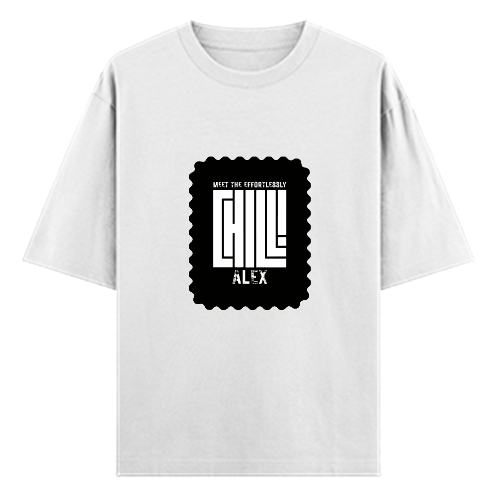 Oversized Standard T-Shirt | Unisex Oversized Fit | 180 GSM 100% Super Combed Cotton | DTF Print | Soft & Durable | Personalized | DTF | Modern | Coolness | Everyday | Relaxed | Effortless Energy - front - White - mockup 1