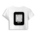 Female Baby Tee | Cropped Fitted | Cotton Spandex Blend | Pre-shrunk Stretch | Women's | Personalized | DTF | Modern | Coolness | Everyday | Relaxed | Effortless Energy - back - White - mockup 2