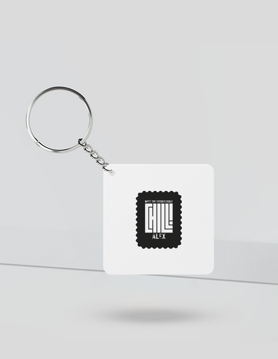 Keychain | Rectangle, Square, Slim Options | Acrylic UV Printed | Fade-Proof, Glossy Finish | Unisex | Personalized | Modern | Coolness | Everyday | Relaxed | Effortless Energy - front_Square - Square - White - mockup 1