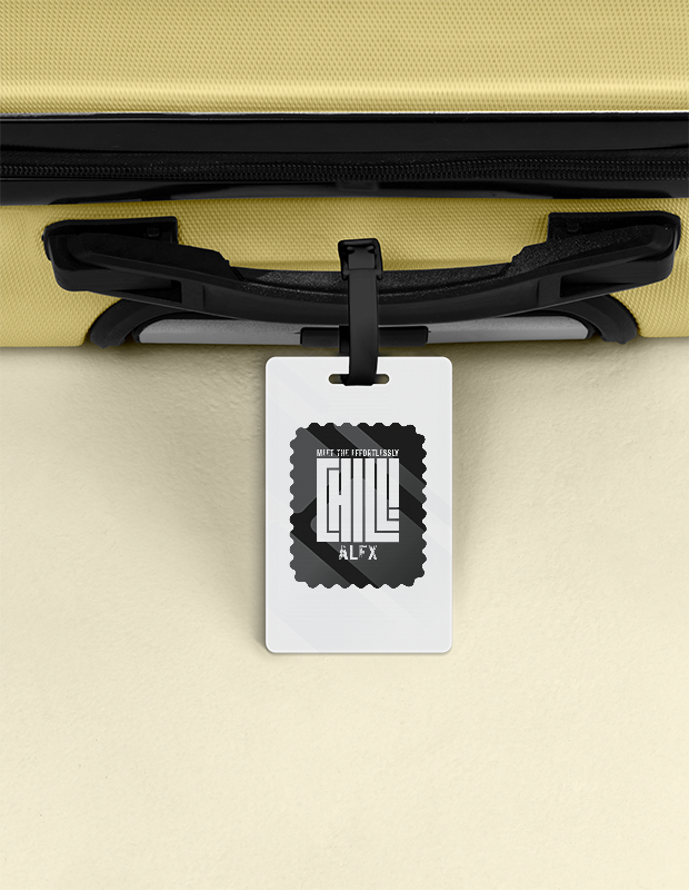 Luggage Tag | Travel Accessory | Acrylic UV Printed Double-Sided | Secure Strap, Glossy, Durable | Unisex | Personalized | Modern | Coolness | Everyday | Relaxed | Effortless Energy - front - White - mockup 1