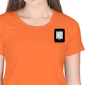 Women's Classic Crew T-Shirt | Regular Fit | 180 GSM Bio-Washed Cotton | DTF Print Ready | Double Stitched, Pre-Shrunk | Personalized | DTF | Modern | Coolness | Everyday | Relaxed | Effortless Energy - left pocket - Orange - mockup 3