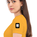 Women's Classic Crew T-Shirt | Regular Fit | 180 GSM Bio-Washed Cotton | DTF Print Ready | Double Stitched, Pre-Shrunk | Personalized | DTF | Modern | Coolness | Everyday | Relaxed | Effortless Energy - left sleeve - Golden Yellow - mockup 5