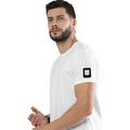 Cotton Stretch T-Shirt | Unisex Adult | 95% Cotton 5% Spandex Blend | 240 GSM, Breathable, Flexible | DTF Print Ready | Personalized | DTF | Modern | Coolness | Everyday | Relaxed | Effortless Energy - left sleeve - White - mockup 5