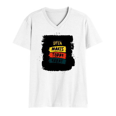 Male V Neck T-Shirt | Regular Fit | 180 GSM Bio-Washed Cotton | DTF Print | Double Stitched, Pre-Shrunk | Men | Personalized | DTF | Bold Typography | Affirmations | Daily Inspiration | Everyday | Encouraging | Make Today Great - front - White - mockup 1