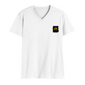 Male V Neck T-Shirt | Regular Fit | 180 GSM Bio-Washed Cotton | DTF Print | Double Stitched, Pre-Shrunk | Men | Personalized | DTF | Bold Typography | Affirmations | Daily Inspiration | Everyday | Encouraging | Make Today Great - left pocket - White - mockup 3