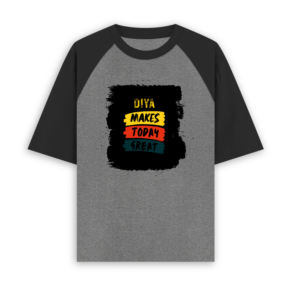 Unisex Oversized Raglan T-Shirt | 180 GSM Bio-Washed Cotton | DTF Print Ready | Relaxed Fit | Adults | Personalized | DTF | Bold Typography | Affirmations | Daily Inspiration | Everyday | Encouraging | Make Today Great - front - mockup 1